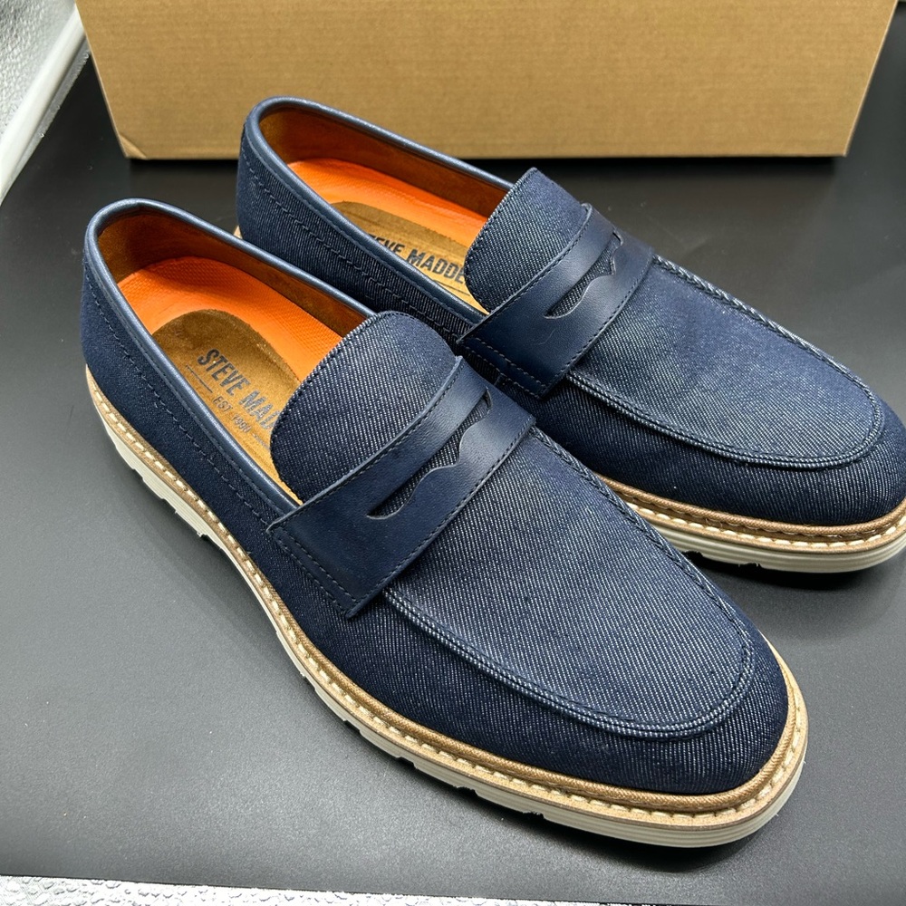 Steve Madden Navy Denim Penny Loafers